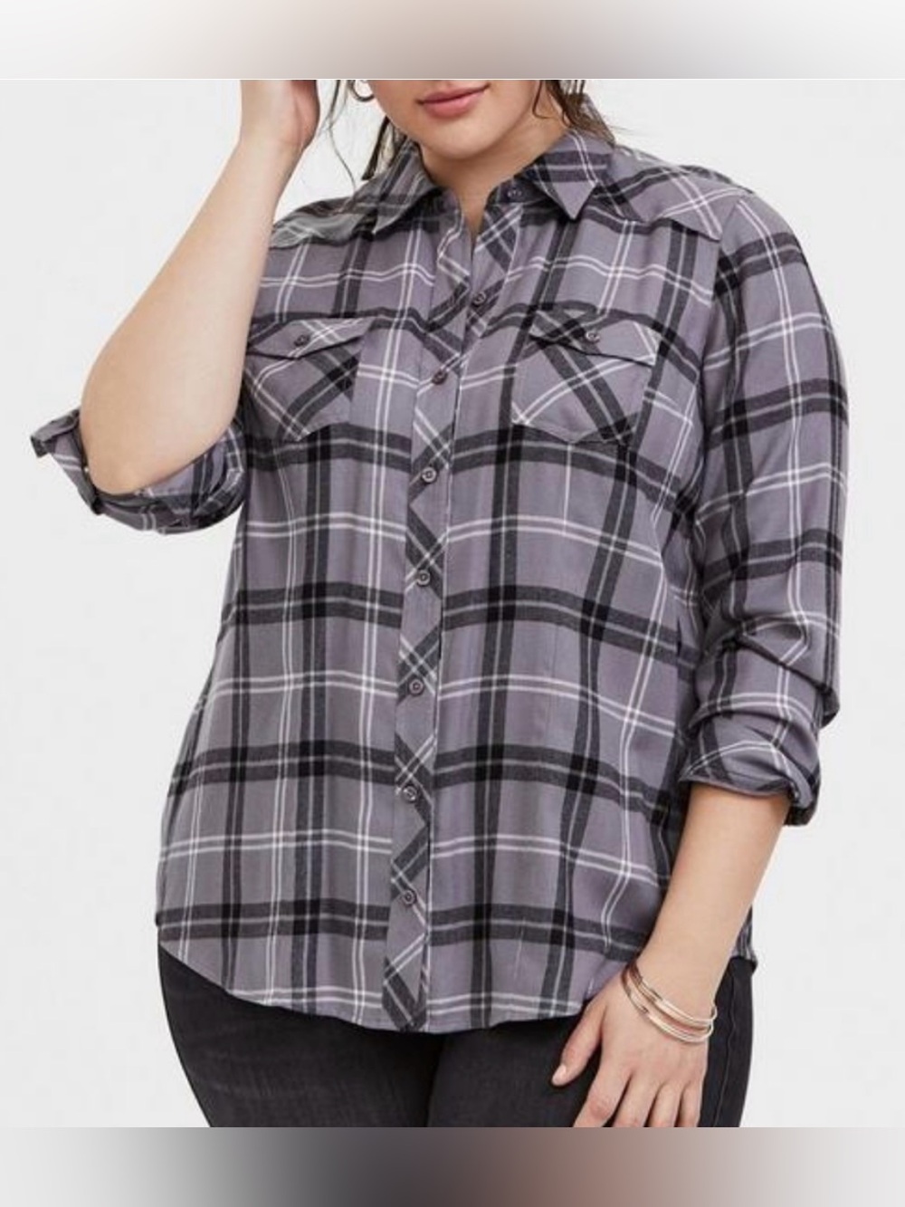 Torrid Plus Size Grey Plaid Button-Up Shirt Size 5X